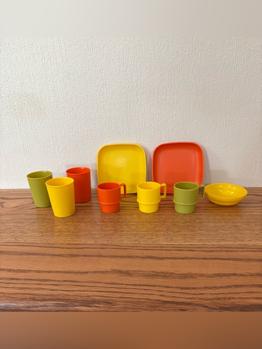 Vintage TUPPERWARE Toys Mini Serve It Plates Cups Tumblers Bowl Yellow Orange